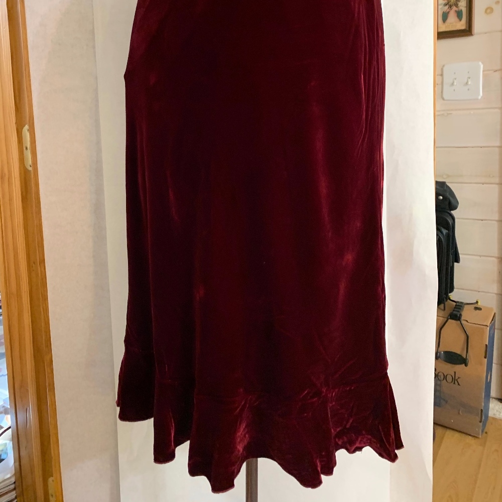 Cranberry Stretch Panne Velvet Skirt